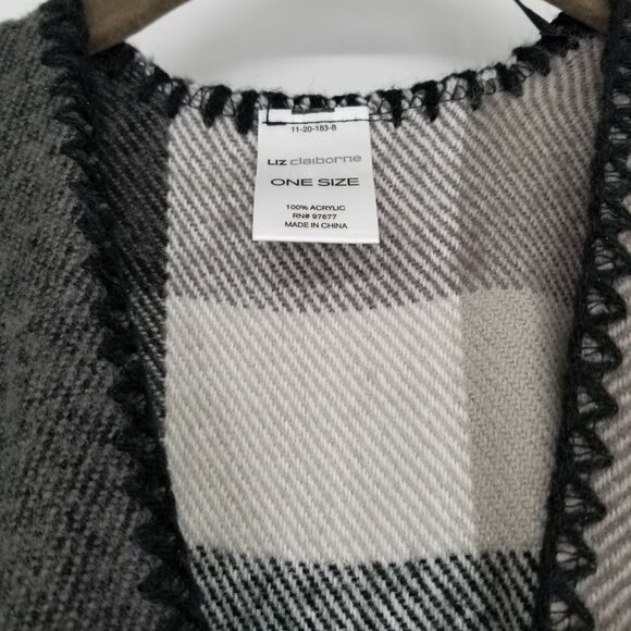 OS Black White & Grey Plaid Adjustable Warm & Cozy Cape, with Taupe Undertones - Picture 4 of 5